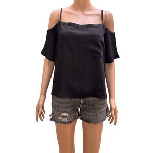 Olivia Grey Elegant Black Piper Cold Shoulder Top with strap Large